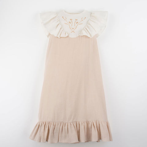 Popelin Dusty Pink Midi Dress With Embroidered Yoke