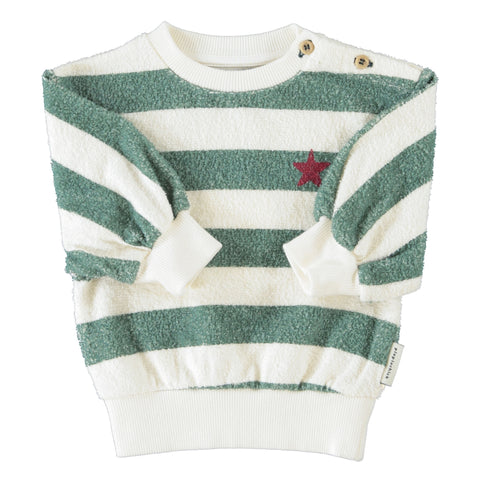 Piupiuchick Sweatshirt | Ecru & Green Stripes W/ "Piupiuchick" Print