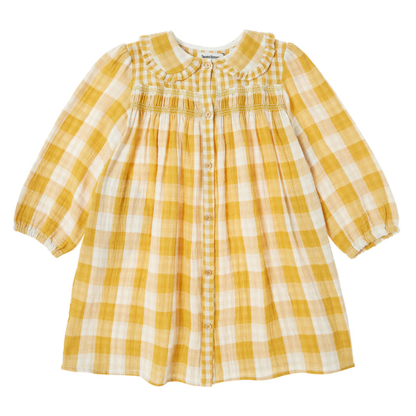 Tocoto Vintage Vichy Check Dress Buttons Mustard