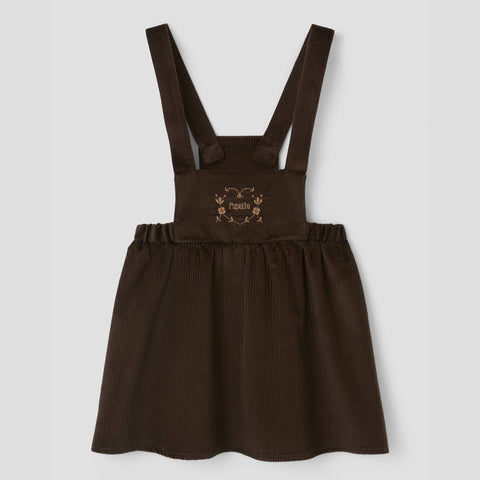 Popelin short dress brown corduroy with embroidered bib || 43.3