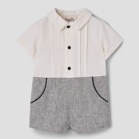 Popelin Black Fleck Two-Tone Jumpsuit With Shirt Collar