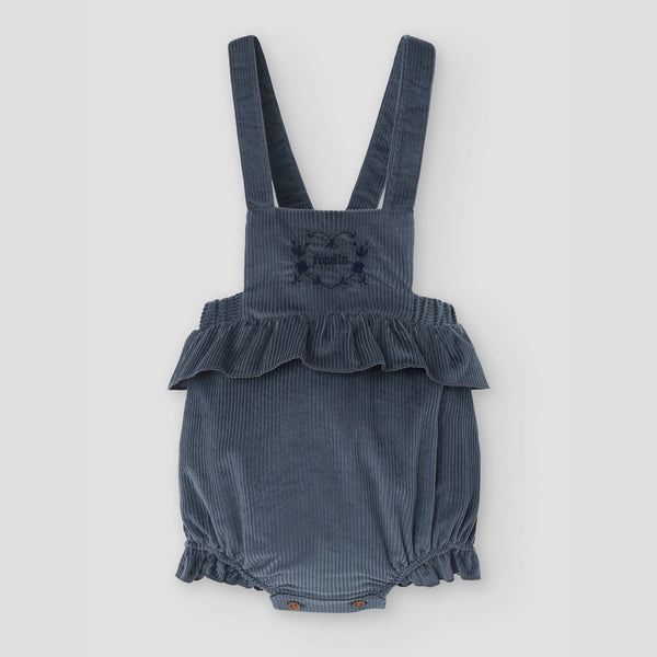 Popelin romper grey-blue corduroy with frill || 5.2