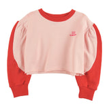 Loud Apparel Sweater Crop Loose Fit, Sleeve Colour Block, Loud Eyes Logo Print Contrast Orchid Pink, Red