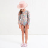Tocoto Vintage Long Sleeved Swimsuit With Ruffles Pink