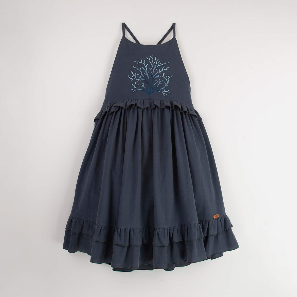 Popelin Navy Blue Coral Motif Dress BABY ELAINE Popelin Navy Blue Coral Motif Dress BABY ELAINE