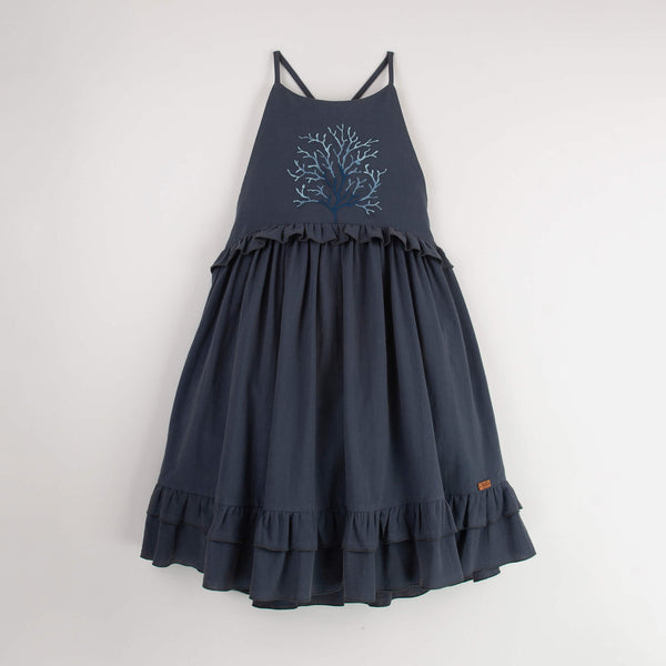 Popelin Navy Blue Coral Motif Dress