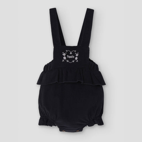 Popelin romper black corduroy with frill