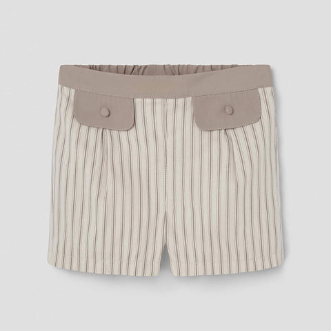 Popelin Brown Striped Shorts With Flaps