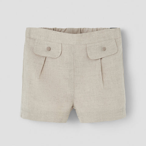 Popelin Sand Linen Shorts With Flaps