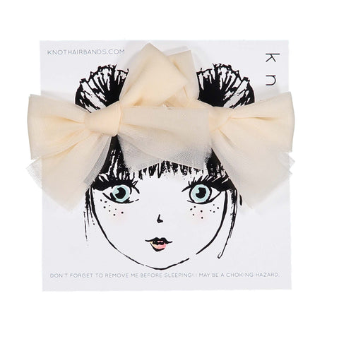 Knot Hairbands Tulle Bow Clip Set // Crème