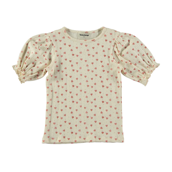 Tocoto Vintage Kid Hearts Openwork T-Shirt Off White
