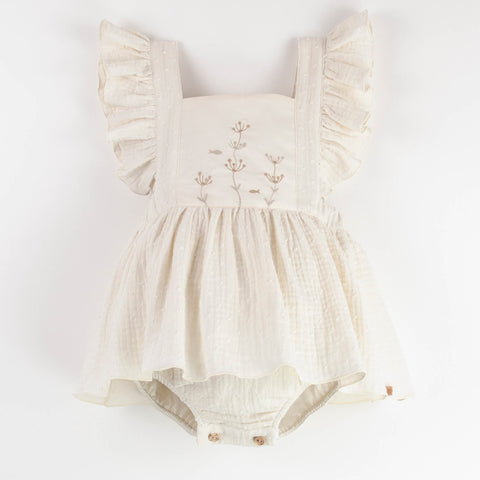 Popelin Off-White Romper Suit With Frill