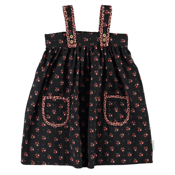 Piupiuchick Short Dress W/ Straps | Black W/ Flowers