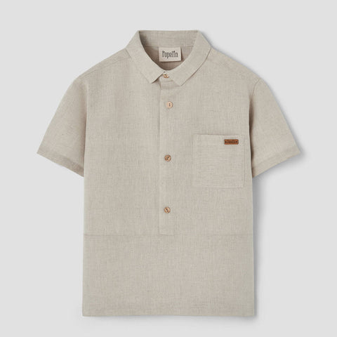 Popelin Sand Linen Shirt With Collar SS26