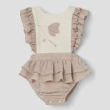 Popelin Sand Romper Suit With Embroidered Bib
