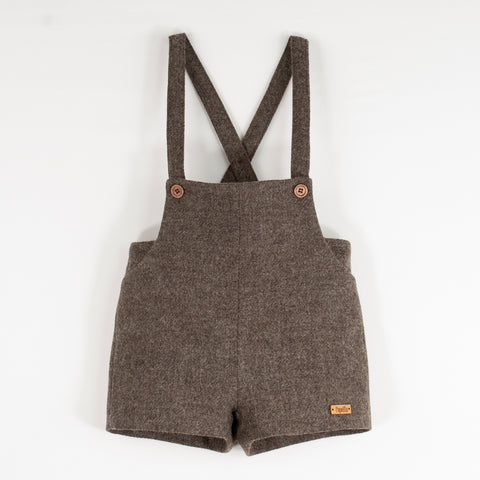 Popelin Brown Woollen Short Romper Suit With Pockets