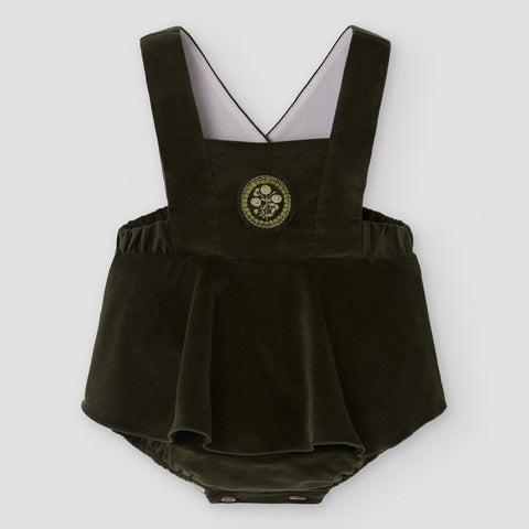 Popelin romper moss green velvet with straps