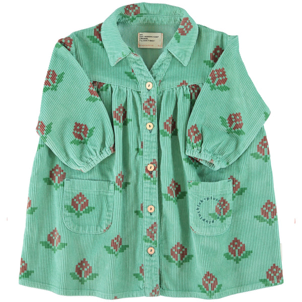 Piupiuchick Knee-Lenght Dress | Green W/ Big Flowers