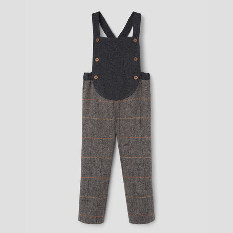 Popelin full length romper grey herringbone woollen with rounded yoke