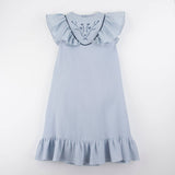 Popelin Blue Midi Dress With Embroidered Yoke