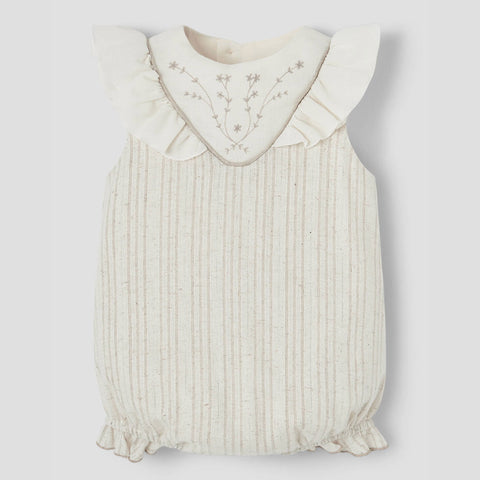 Popelin Lurex Romper Suit With Embroidered Yoke