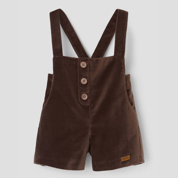 Popelin romper brown velvet with crossover straps and pockets || 7.3