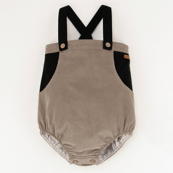 Popelin Taupe Romper Suit With Bib And Straps