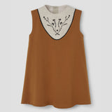 Popelin Terracotta Short Dress With Embroidered Yoke