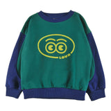 Loud Apparel Sweater Relaxed Fit, Drop Shoulder, Sleeve Colour Block Loud Eyes Logo Print Contrast Green, Navy