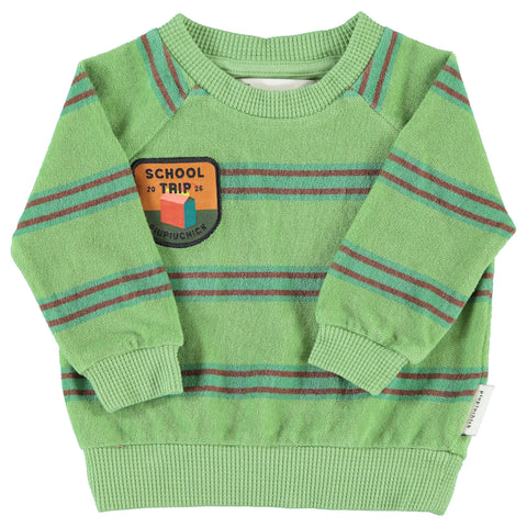 Piupiuchick Terry Cotton Sweatshirt | Green W/ Double Stripes