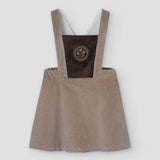 Popelin short dress camel corduroy with embroidered bib yoke || 42.5