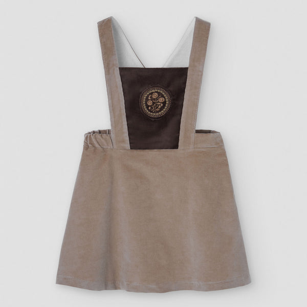 Popelin short dress camel corduroy with embroidered bib yoke || 42.5