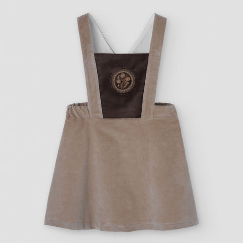 Popelin short dress camel corduroy with embroidered bib yoke || 42.5