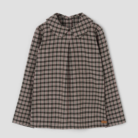 Popelin top green plaid with pleat