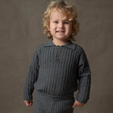 Popelin Grey Knitted Romper Suit With Shirt-Style Collar