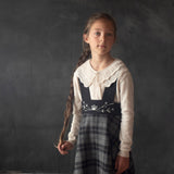 Popelin Grey Check Woollen Dungaree Dress With Embroidery