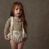 Popelin Beige Knitted Romper Suit With Frilled Collar