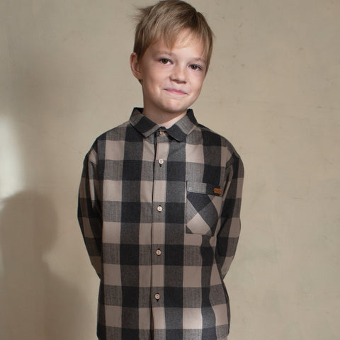 Popelin Taupe Check Shirt With Collar