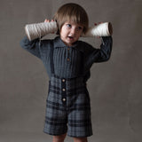 Popelin Grey Check Woollen Short Dungarees With Straps Long