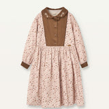 Popelin Pink Floral Print Dress With Embroidered Baby Collar