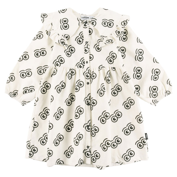 Loud Apparel Sweet Dress Wide Collar Sand/Anthracite Aop