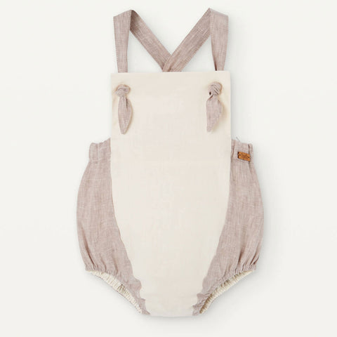 Popelin Off-White Dungaree Romper Suit With Straps