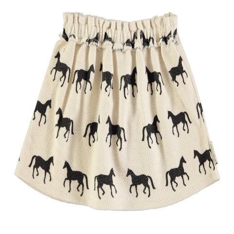 Piupiuchick Knee-Lenght Skirt | Ecru W/ Black Horses
