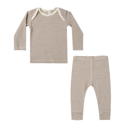 Quincy Mae Ribbed Tee And Legging Set || Plum Stripe