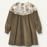 Popelin Green Velvet Dress With Floral Yoke