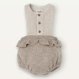 Popelin Stone Knitted Romper Suit With Bib