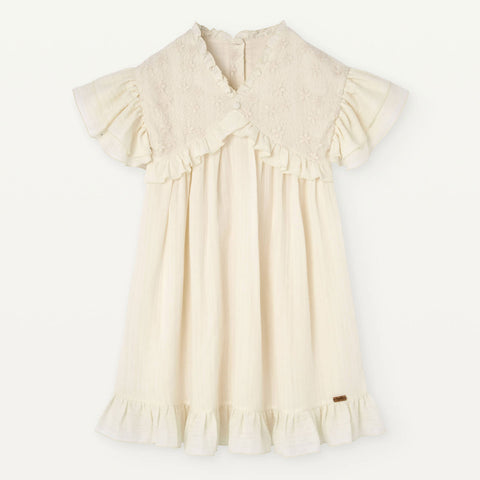 Popelin Off-White Embroidered Tulle Dress With Yoke