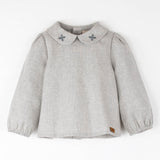 Popelin Grey Melange Shirt With Embroidered Baby Collar