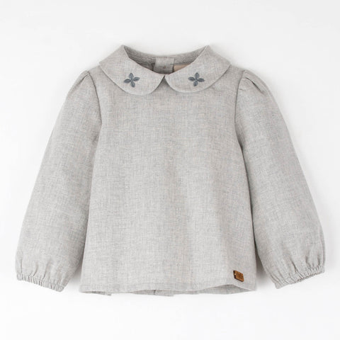 Popelin Grey Melange Shirt With Embroidered Baby Collar