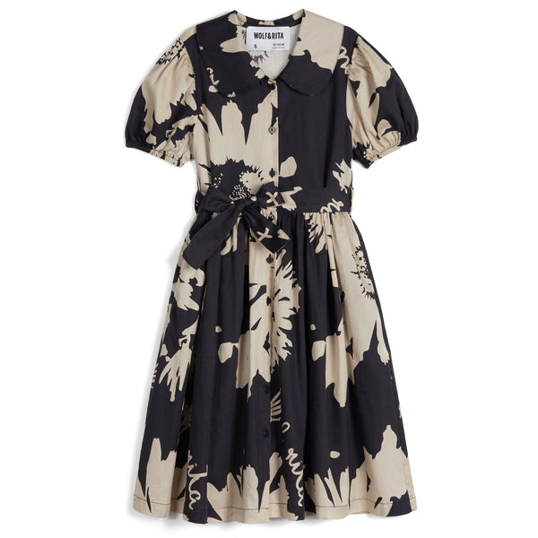 Wolf & Rita Girl Dress Elisabete Woven Botanical Black